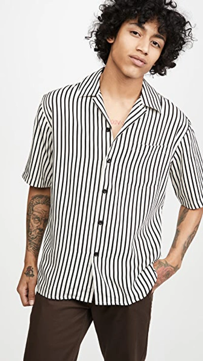 Shop Ami Alexandre Mattiussi Short Sleeve Camp Collar Shirt In Off White/black