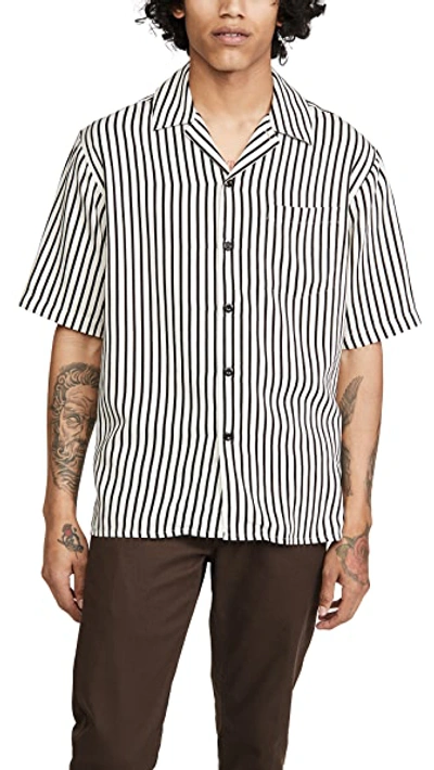 Shop Ami Alexandre Mattiussi Short Sleeve Camp Collar Shirt In Off White/black