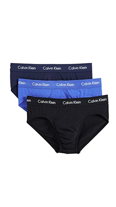 Shop Calvin Klein Underwear Cotton Stretch Hip Briefs In Black/blue Shadow/cobalt Water