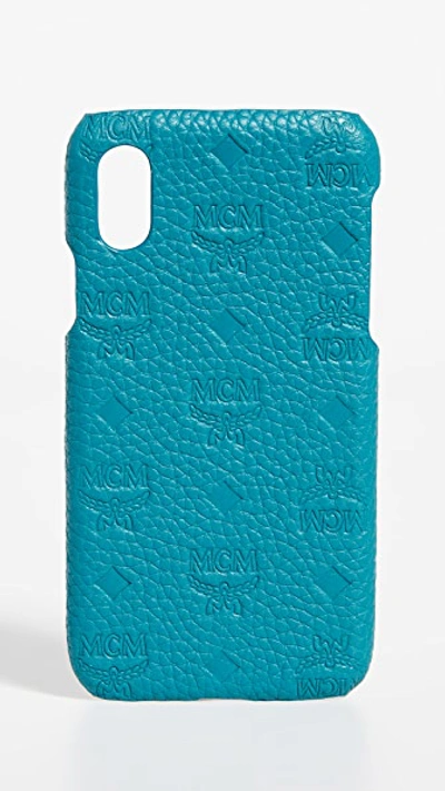 Shop Mcm Tivitat Leather Iphone X / Xs Case In Deep Lagoon