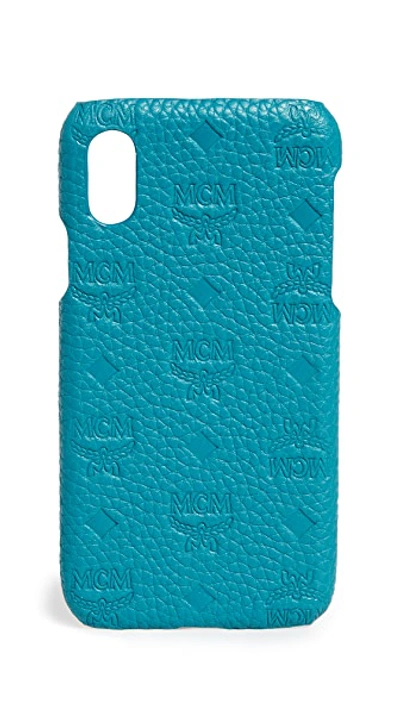 Shop Mcm Tivitat Leather Iphone X / Xs Case In Deep Lagoon