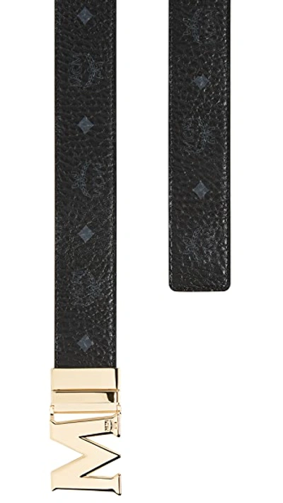 Shop Mcm Gold M Buckle Reversible Belt In Black And Silver