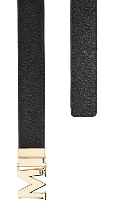 Shop Mcm Gold M Buckle Reversible Belt In Black And Silver