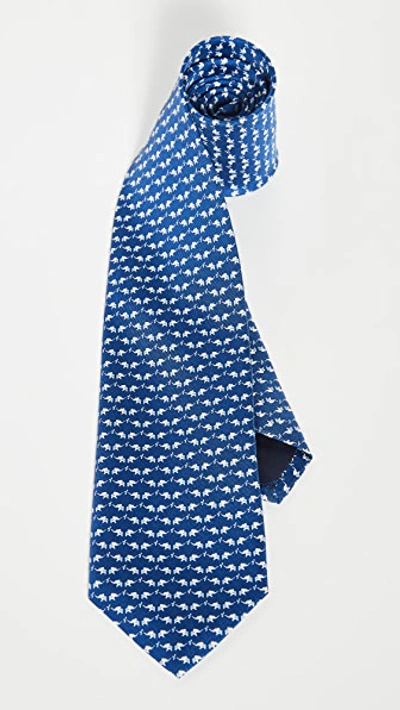 Shop Ferragamo Elephant Print Tie In Blue