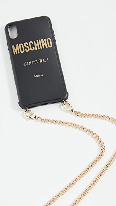 Shop Moschino Logo Iphone Xs Max Iphone Case With Chain In Fantasy Print Black/logo