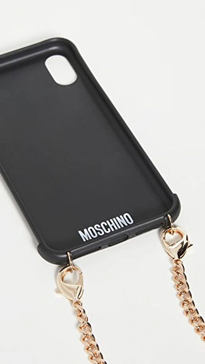 Shop Moschino Logo Iphone Xs Max Iphone Case With Chain In Fantasy Print Black/logo