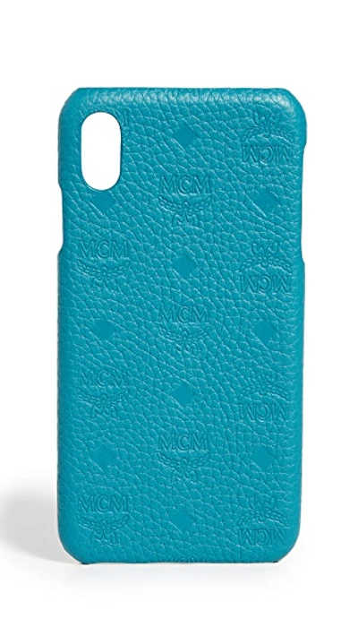 Shop Mcm Tivitat Leather Iphone Xs Max Case In Deep Lagoon