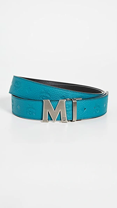 MCM Claus M Reversible Belt Vallarta Blue in Embossed Leather - US