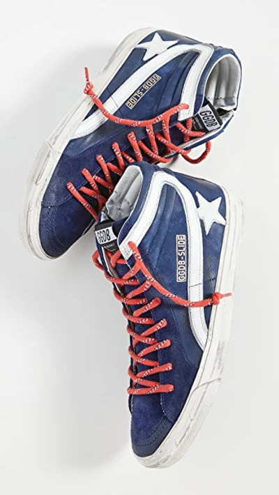 Shop Golden Goose Slide Sneakers In Blue/white Star