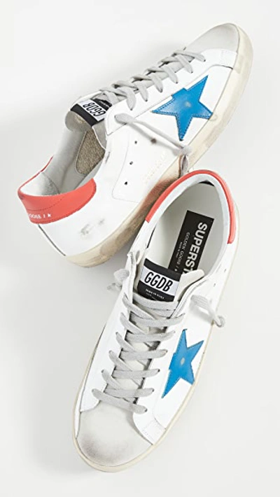 Shop Golden Goose Superstar Sneakers In White/blue Star/red