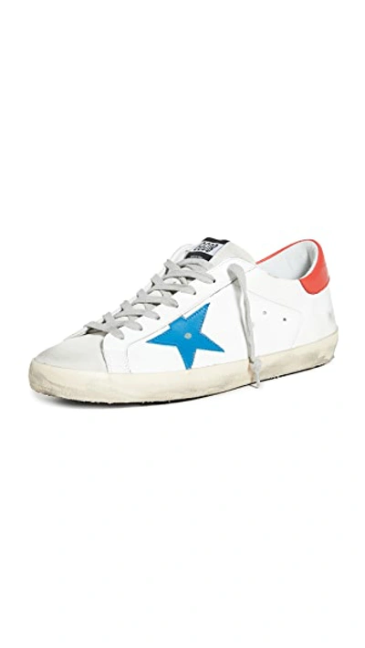 Shop Golden Goose Superstar Sneakers In White/blue Star/red