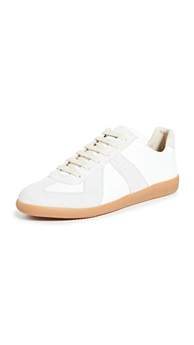 Maison Margiela Off White Leather And Grey Suede Replica Sneakers In Off White