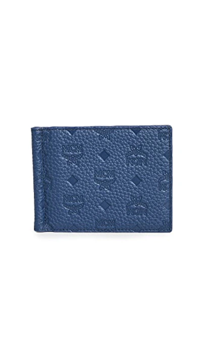 Shop Mcm Tivitat Leather Money Clip In Navy Blue