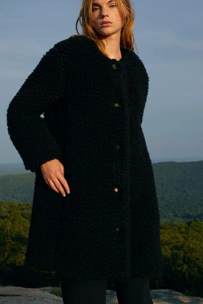 Shop Mansur Gavriel Furry Cashmere Long Collarless Coat In Black