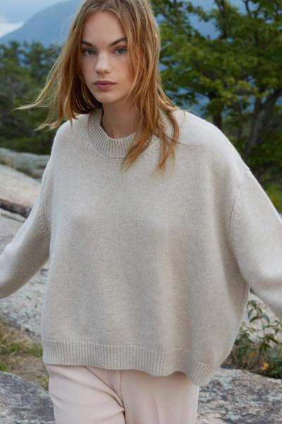 Shop Mansur Gavriel Cashmere Oversized Cropped Crewneck In Beige