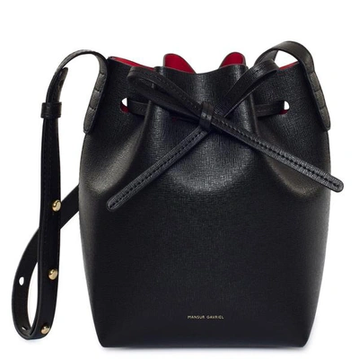 Shop Mansur Gavriel Saffiano Mini Mini Bucket Bag In Saffiano/flamma