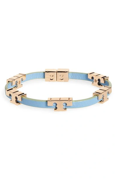 Shop Tory Burch T-logo Single Wrap Bracelet In Tory Gold / Dauphin Blue