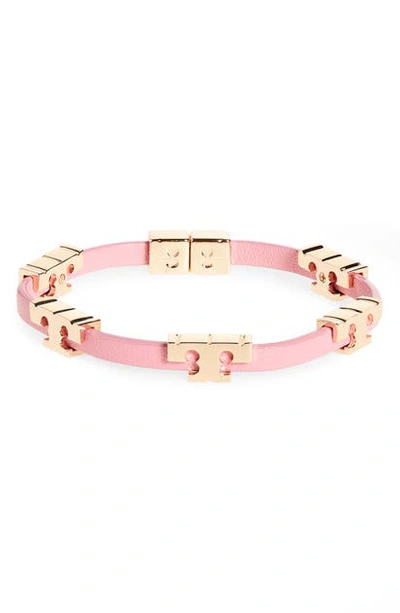 Shop Tory Burch T-logo Single Wrap Bracelet In Tory Gold / Pink City