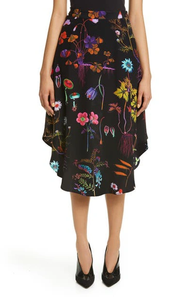 Shop Stella Mccartney Jacey Floral Print Silk Midi Skirt In Black