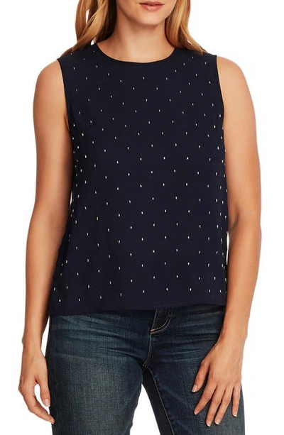 Shop Vince Camuto Embellished Sleeveless Blouse In Night Navy