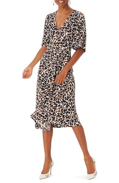 Shop Leota Zoe Flutter Sleeve Midi Dress In Giraffe