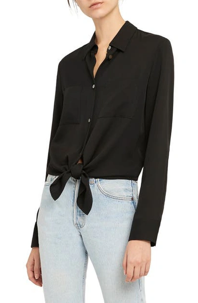 Shop Theory 2 Core Tie Front Stretch Silk Shirt In Black