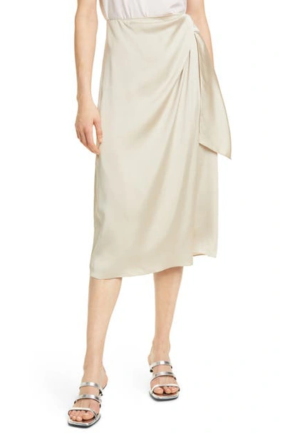 Shop Club Monaco Satin Mock Wrap Midi Skirt In Cashew