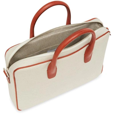 Shop Mansur Gavriel Canvas Small Briefcase In Creme/brandy