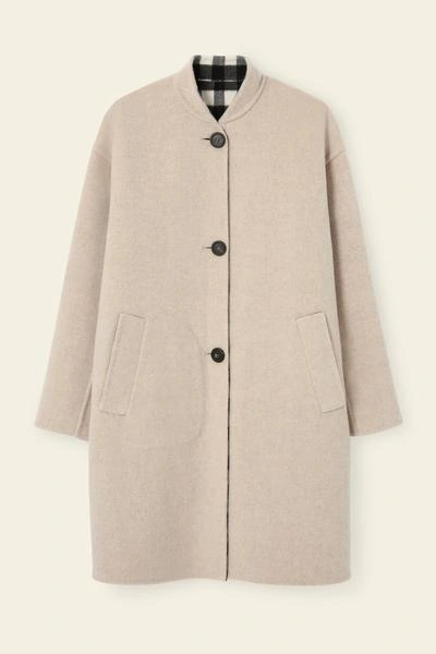 Shop Mansur Gavriel Reversible Bicolor Wool Stand Collar Coat In Beige/checker