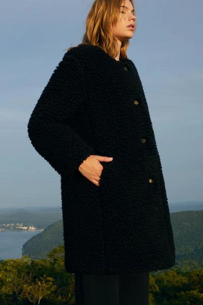 Shop Mansur Gavriel Furry Cashmere Long Collarless Coat In Creme