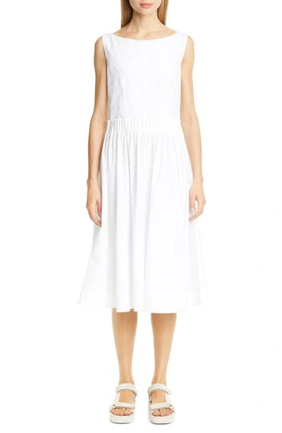 Shop Marni Cotton Poplin Midi Dress In Lily White Ivory