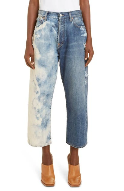 Shop Givenchy Ripped Acid Dipped Wide Leg Crop Jeans In Medium Blue