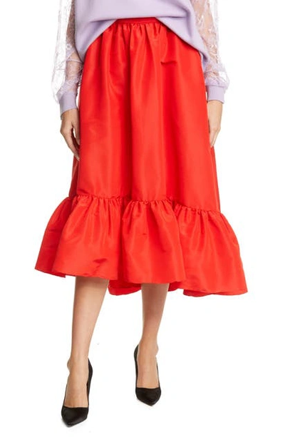 Shop Adam Lippes Ruffle Hem Silk Faille Midi Skirt In Red