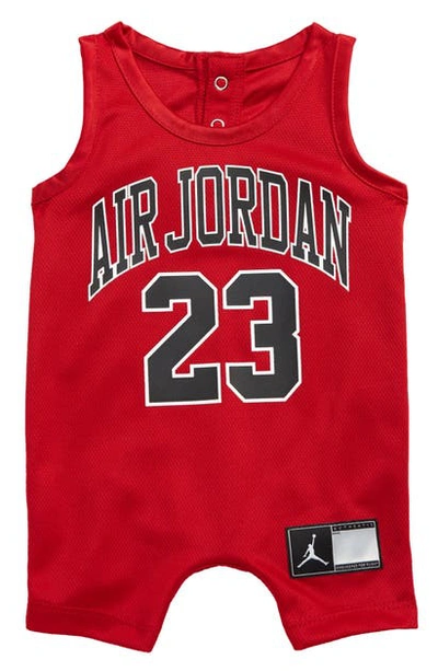 Shop Jordan Jersey Graphic Romper In Gym Red