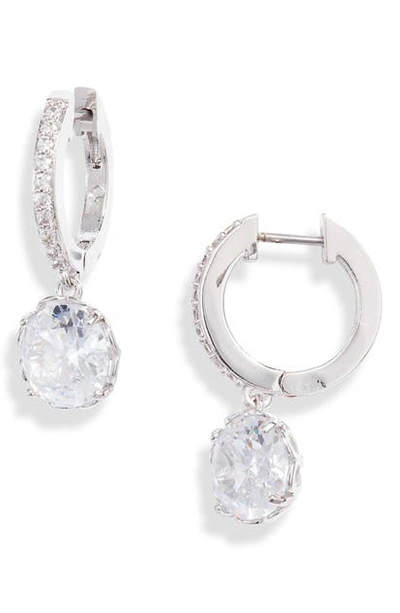 Shop Kate Spade That Sparkle Pave Huggie Hoop Earrings In Clear/ Silver