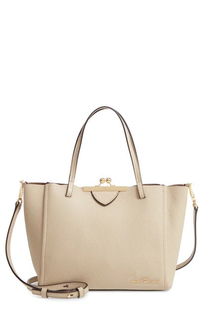 Shop The Marc Jacobs The Kiss Lock Mini Leather Tote In Khaki