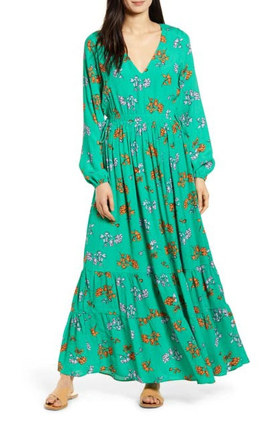 Shop Lost + Wander Get Lucky Long Sleeve Floral Maxi Dress In Green