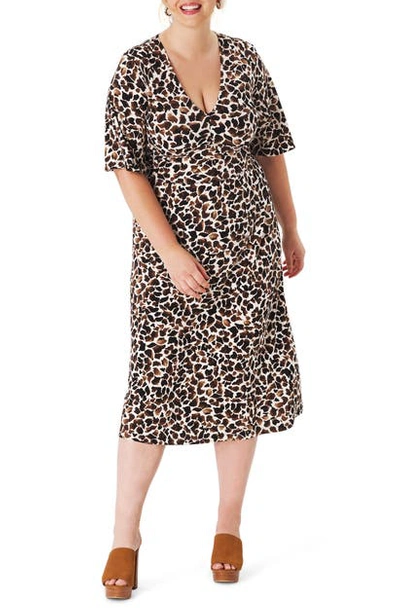 Shop Leota Zoe Giraffe Print Flutter Sleeve Midi Dress