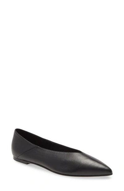 Shop Aeyde Moa Pointed Toe Flat In Black Leather