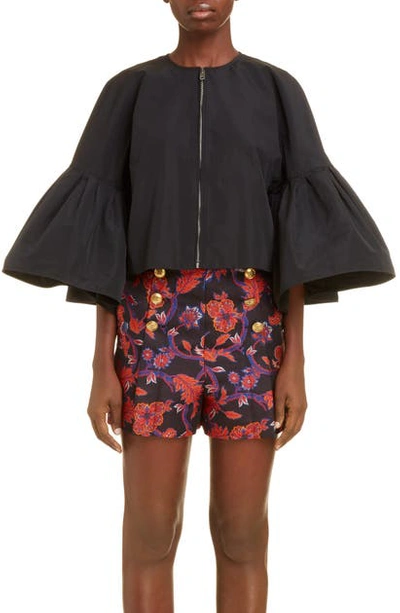 Shop Givenchy Bell Sleeve Crop Taffeta Top In Black