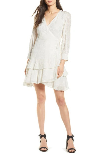 Shop Allsaints Keva Palmer Long Sleeve Wrap Dress In Chalk White