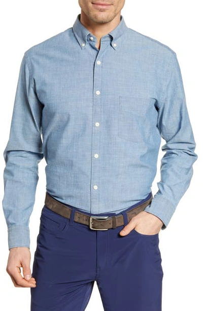 Shop Peter Millar Classic Fit Chambray Button-down Shirt In Indigo