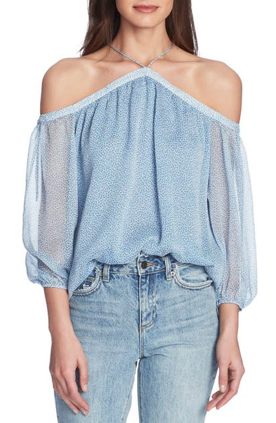 Shop 1.state Off The Shoulder Sheer Chiffon Blouse In Waterscape