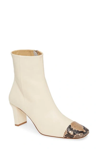 Shop Aeyde Belle Snake Embossed Square Toe Bootie In Creamy/ Natrual