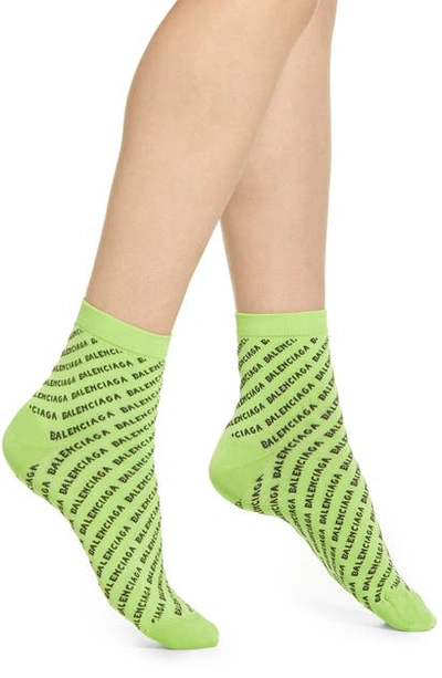 Shop Balenciaga Logo Cotton Blend Ankle Socks In Grass Green/ Black
