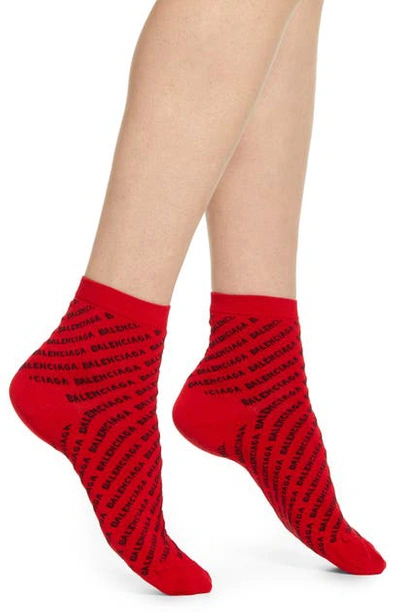 Shop Balenciaga Logo Cotton Blend Ankle Socks In Red/ Black