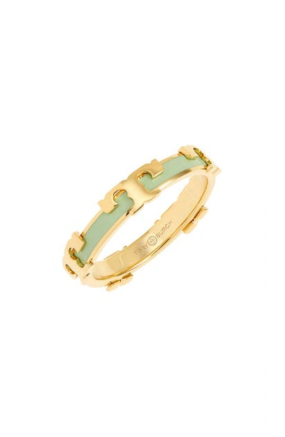 Shop Tory Burch Kira Stackable Enamel Ring In Tory Gold / Mint