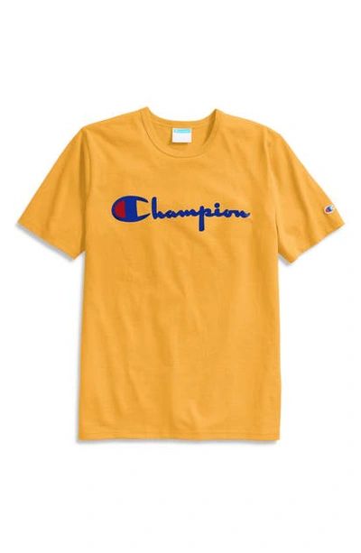 Shop Champion Heritage Script Logo T-shirt In C Gold