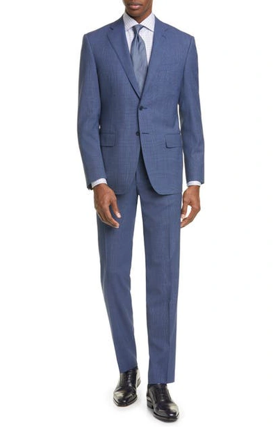 Shop Canali Siena Soft Classic Fit Plaid Wool Suit In Blue