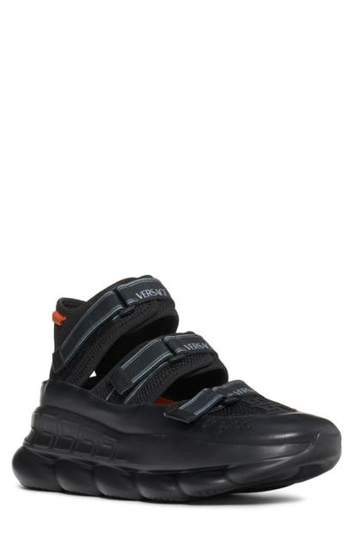 Shop Versace Chain Reaction Chunky Sole Sandal In Black